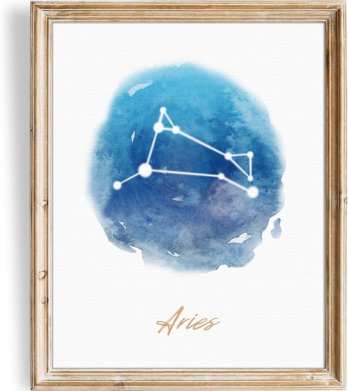 Watercolor Constellation - Aries - Art Print - Unframed - 8x10 | Stunning Cosmic Decor | Wall Art for Astrology Enthusiasts and Star Gazers | Home Office Décor | Vintage Wall Art | Bedroom Decor - Aries Poster for men