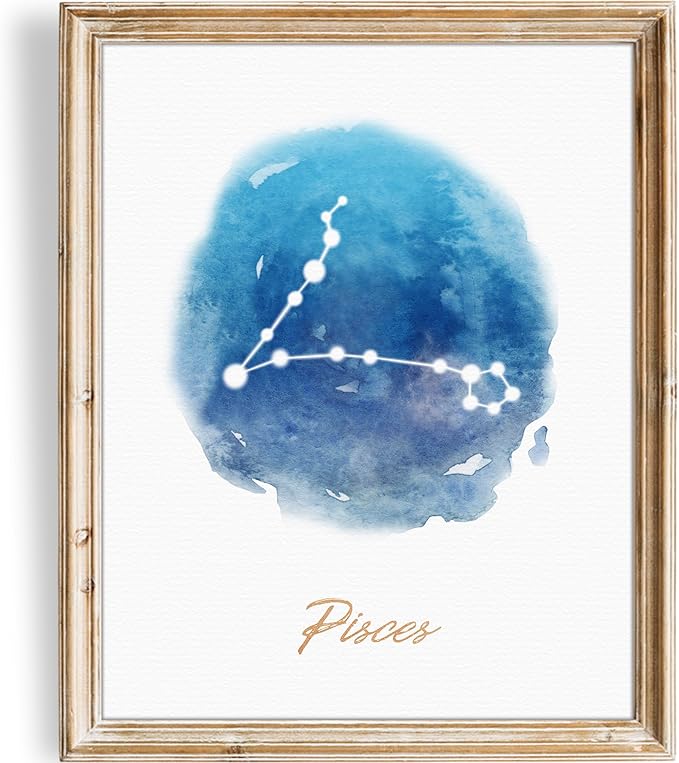 Watercolor Constellation - Pisces - Art Print - Unframed - 8x10 | Elegant and Ethereal Art Prints | Celestial Zodiac Wall Art for Astrology Enthusiasts | Perfect for Bedrooms, Home or Offices - Pisces Canvas for men