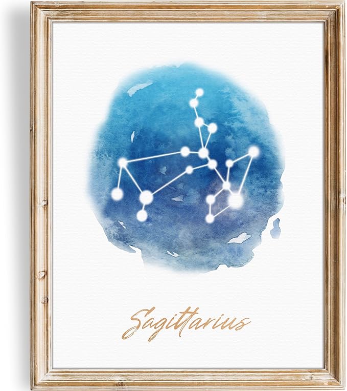 Watercolor Constellation - Sagittarius - Art Print - Unframed - 8x10 | Elegant and Ethereal Art Prints | Celestial Zodiac Wall Art for Astrology Enthusiasts | Perfect for Bedrooms, Home or Offices - Sagittarius Home Decor for men