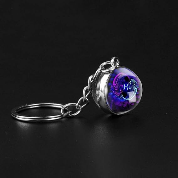 12 Zodiac Signs Aquarius Pisces Aries Taurus Gemini Cancer Leo Virgo Libra Scorpio Constellation Glass Ball Keychain - Aries Keychain for men