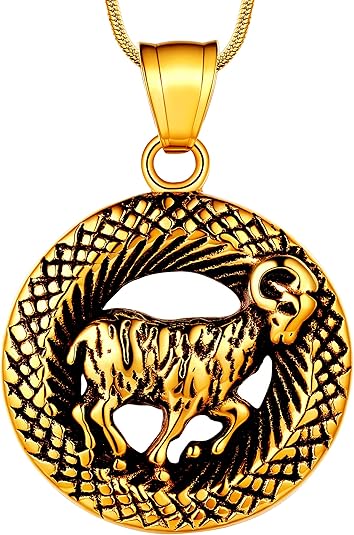 12 Constellation Necklace Zodiac Star Sign Horoscope Pendant 316L Stainless Steel Astrology Birthday Gifts Mens/Women Jewelry - Aries Necklace for men