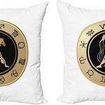 Ambesonne Zodiac Aquarius Decorative Throw Pillow Case Pack of 2, Horoscope Chart with 12 Signs Planets Sun Moon, Couch Bedroom Living Room Cushion Cover, 24", Sand Brown and Black - Aquarius Pillow for men