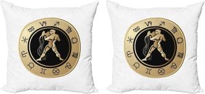 Ambesonne Zodiac Aquarius Decorative Throw Pillow Case Pack of 2, Horoscope Chart with 12 Signs Planets Sun Moon, Couch Bedroom Living Room Cushion Cover, 24", Sand Brown and Black - Aquarius Pillow for men