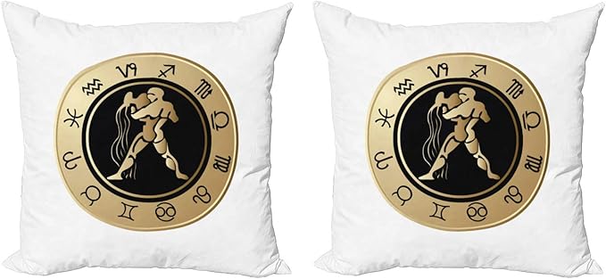 Ambesonne Zodiac Aquarius Decorative Throw Pillow Case Pack of 2, Horoscope Chart with 12 Signs Planets Sun Moon, Couch Bedroom Living Room Cushion Cover, 24", Sand Brown and Black - Aquarius Pillow for men