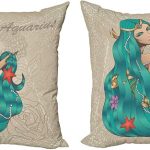 Ambesonne Zodiac Aquarius Throw Pillow Cushion Cover Pack of 2, Lady with Pearls Flowers Starfish Fantasy Character Graphic Design, Zippered Double-Side Digital Print Decor, 16", Multicolor - Aquarius Pillow for men