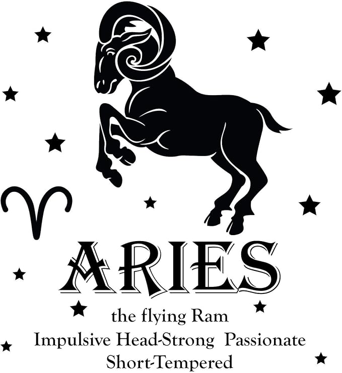 Aries - Top Selling Astrological Sign Decor - 20" x 20" DIY Stick and Peel Vinyl Adhesive Home Wall Decal Decoration Sticker Black | The Flying Ram Impulsive Head - Strong Passionate Short - Tempered - Aries Sticker for men