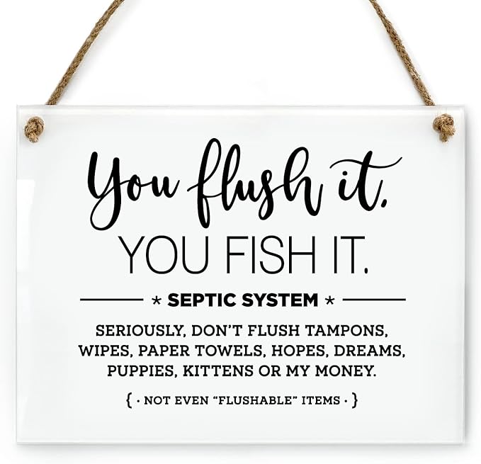 Reilly Originals 6x8 Inch You Flush It Fish It! Septic System Designer Bathroom Sign ~ Ready to Hang ~ Premium Finish, Durable - Pisces Home Decor for men