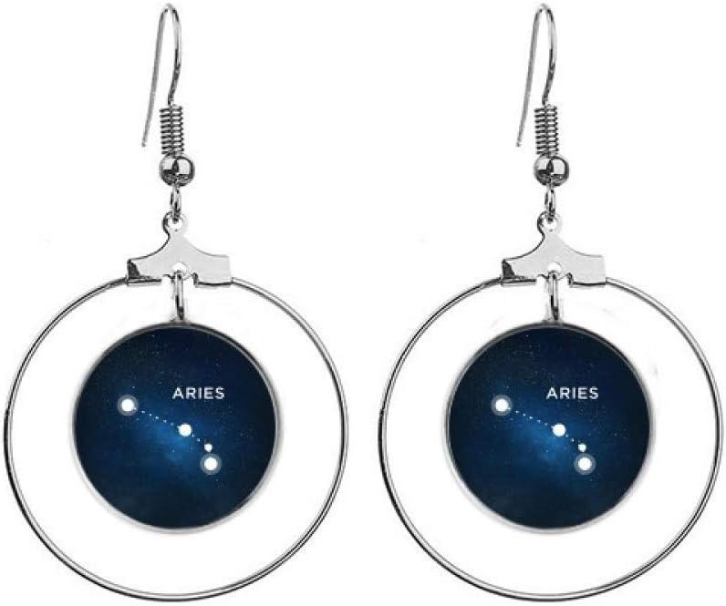 Aries Constellation Zodiac Sign Earrings Dangle Hoop Jewelry Drop Circle - Aries Earrings for men