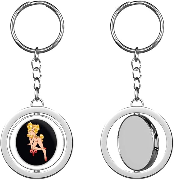 Aries Horoscope Sign Sexy Round Spinning Stainless Steel Metal Key Chain Keychain Ring Double Sided Deisgn - Aries Keychain for men
