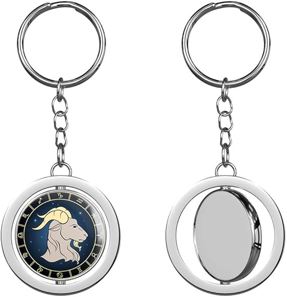 Aries Zodiac Sign Round Spinning Stainless Steel Metal Key Chain Keychain Ring Double Sided Deisgn - Aries Keychain for men