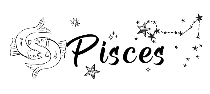 Stick and Peel Pisces Zodiac Sign Constellation Pattern Wall Decal - 9" x 20" DIY Vinyl Adhesive Astrological Symbol Home Decor Bedroom Living Room Decoration Sticker - Black - Pisces Home Decor for men