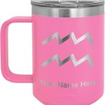 LaserGram 15oz Vacuum Insulated Coffee Mug, Zodiac Sign Aquarius, Personalized Engraving Included (Pink) - Aquarius Mug for men