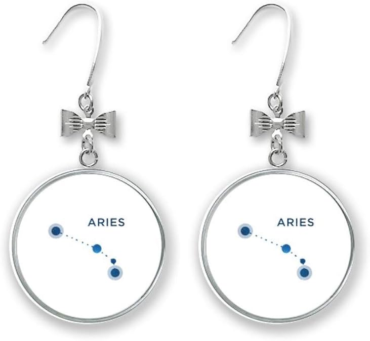 Aries Constellation Sign Zodiac Bow Earrings Drop Stud Pierced Hook - Aries Earrings for men