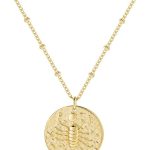 Zodiac Coin Embossed Choker Necklace Disc 12 Constellation Astrology Horoscope 14K Gold Plated Round Pendant Personalized Necklace Gift for Women Men - Scorpio Products for men