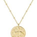 Zodiac Coin Embossed Choker Necklace Disc 12 Constellation Astrology Horoscope 14K Gold Plated Round Pendant Personalized Necklace Gift for Women Men - Taurus Products for men