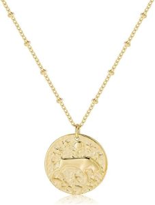 Zodiac Coin Embossed Choker Necklace Disc 12 Constellation Astrology Horoscope 14K Gold Plated Round Pendant Personalized Necklace Gift for Women Men - Taurus Products for men