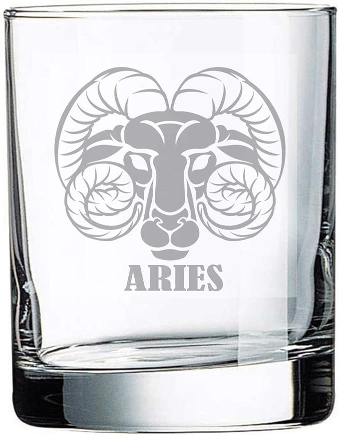 Alankathy Mugs Zodiac Sign birth Wine Glass Aries (10 OZ WHISKEY ROCK GLASS) - Aries Mug for men