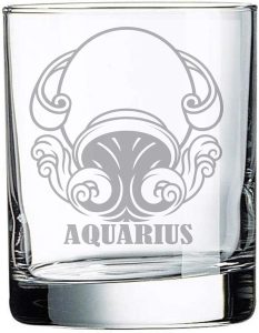 Alankathy Mugs Zodiac Sign birth Wine Glass Aquarius (10 OZ WHISKEY ROCK GLASS) - Aquarius Mug for men