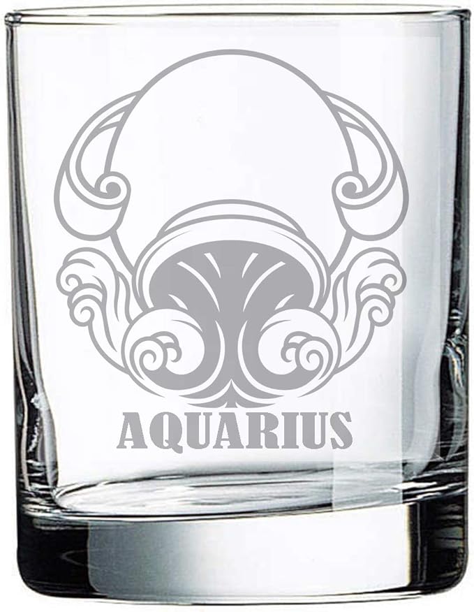 Alankathy Mugs Zodiac Sign birth Wine Glass Aquarius (10 OZ WHISKEY ROCK GLASS) - Aquarius Mug for men