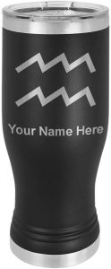 LaserGram 20oz Vacuum Insulated Pilsner Mug, Zodiac Sign Aquarius, Personalized Engraving Included (Black) - Aquarius Mug for men