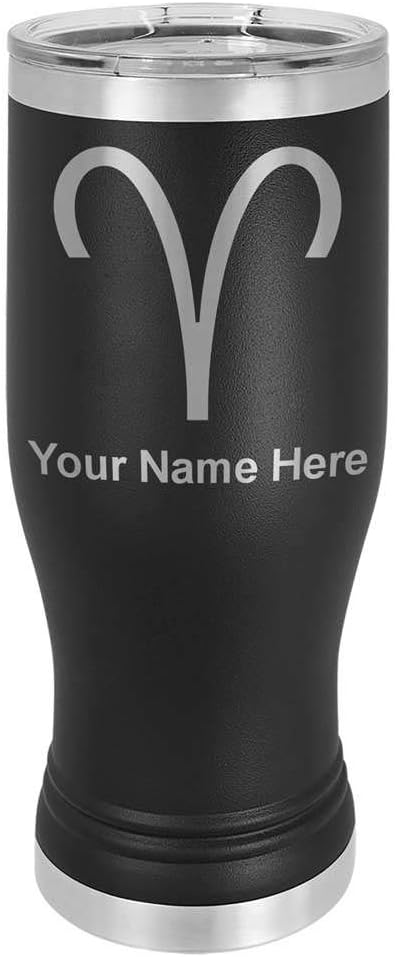 LaserGram 20oz Vacuum Insulated Pilsner Mug, Zodiac Sign Aries, Personalized Engraving Included (Black) - Aries Mug for men