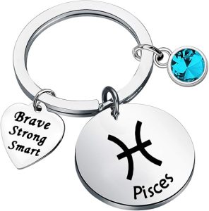 bobauna 12 Zodiac Constellation Disc Keychain Birthstone Horoscope Jewelry Astrology Gift For Family Friend - Pisces Car Accessories for men