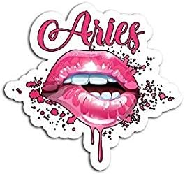 Aries Zodiac Birthday Pink Lips for Black Women - Sticker Graphic - Auto, Wall, Laptop, Cell, Truck Sticker for Windows, Cars, Trucks - Aries Sticker for men