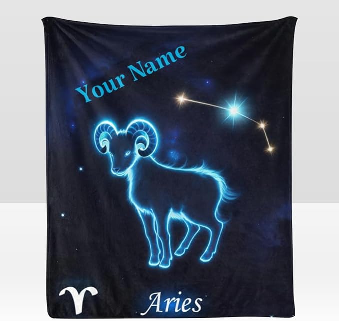 Custom Throw Blanket with Your Name Text,Personalized Aries of Zodiac Super Soft Fleece Blanket for Couch Sofa Bed (50 X 60 inches) - Aries Blanket for men