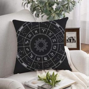 Pillow Cover Decorative Zodiac Capricorn Circle Astrology Sings On Black Science Dark Star Signs Symbols Aquarius Birthday Throw Pillow Cover Cushion Case for Couch Home Farmhouse Decor 16x16 Inch - Aquarius Pillow for men
