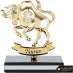 Matashi 24K Gold Plated Zodiac Astrological Sign Taurus Figurine Statuette on Stand Studded with Crystals for Mom, Girlfriend, Boyfriend, Daughter, Son, Friend - Taurus Products for men