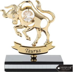 Matashi 24K Gold Plated Zodiac Astrological Sign Taurus Figurine Statuette on Stand Studded with Crystals for Mom, Girlfriend, Boyfriend, Daughter, Son, Friend - Taurus Products for men