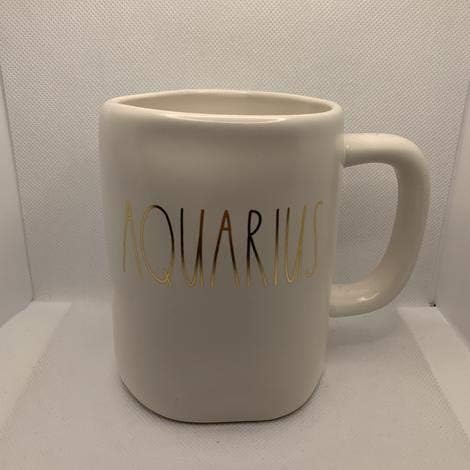Rae Dunn AQUARIUS Zodiac Horoscope Astrological Sign Mug - DOUBLE SIDED - GOLD LL lettering - ceramic - Aquarius Mug for men