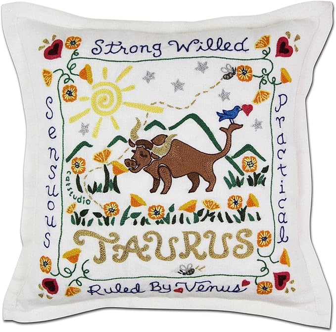 Catstudio Taurus Astrology Hand-Embroidered Pillow Decorative Throw Pillow - Taurus Pillow for men