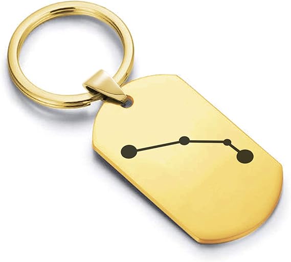 Stainless Steel Astrology Constellations Dog Tag Keychain Circle Ring - Aries Keychain for men