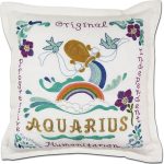 Catstudio Astrology Hand Embroidered Pillow, Aquarius Zodiac Sign Decorative Throw Pillows, Embroidered Couch Pillows, Perfect Aquarius Gifts, January Birthday Gifts, February Birthday - Aquarius Pillow for men