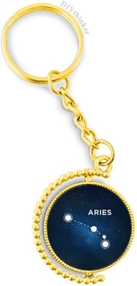 Aries Constellation Zodiac Sign Metal Connector Key Chain Ring Accessory Golden Keyholder - Aries Keychain for men
