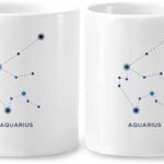 Aquarius Constellation Sign Zodiac Couple Porcelain Mug Set Ceramic Lover Cup Heart Handle - Aquarius Mug for men