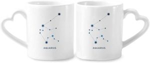 Aquarius Constellation Sign Zodiac Couple Porcelain Mug Set Ceramic Lover Cup Heart Handle - Aquarius Mug for men