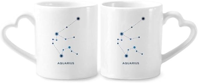 Aquarius Constellation Sign Zodiac Couple Porcelain Mug Set Ceramic Lover Cup Heart Handle - Aquarius Mug for men
