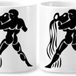 Constellation Aquarius Zodiac Sign Couple Porcelain Mug Set Ceramic Lover Cup Heart Handle - Aquarius Mug for men
