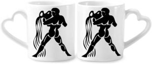 Constellation Aquarius Zodiac Sign Couple Porcelain Mug Set Ceramic Lover Cup Heart Handle - Aquarius Mug for men