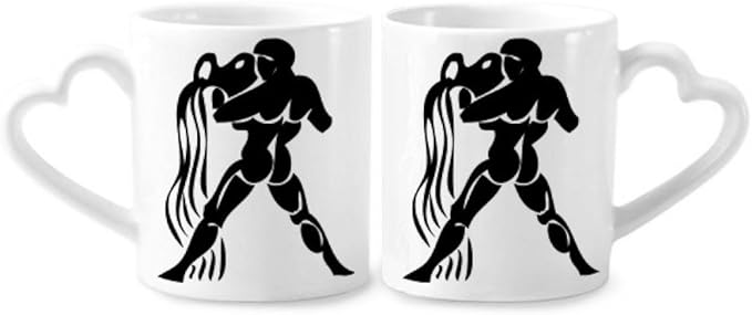 Constellation Aquarius Zodiac Sign Couple Porcelain Mug Set Ceramic Lover Cup Heart Handle - Aquarius Mug for men