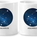 Aquarius Constellation Zodiac Sign Couple Porcelain Mug Set Ceramic Lover Cup Heart Handle - Aquarius Mug for men