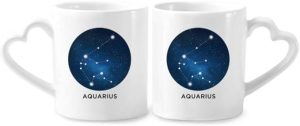 Aquarius Constellation Zodiac Sign Couple Porcelain Mug Set Ceramic Lover Cup Heart Handle - Aquarius Mug for men