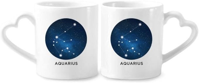 Aquarius Constellation Zodiac Sign Couple Porcelain Mug Set Ceramic Lover Cup Heart Handle - Aquarius Mug for men