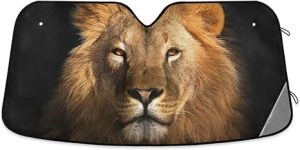 Animal Lion Black Car Windshield Sun Shade Foldable UV Ray Sun Visor Protector Sunshade to Keep Your Vehicle Cool (55" x 27.6") - Aries Car Ornament for men