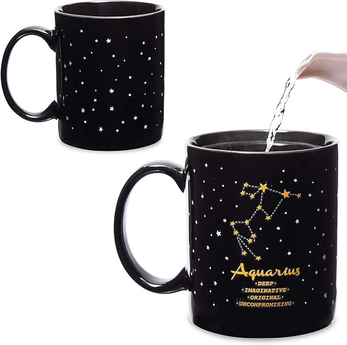 Okuna Outpost 11-Ounce Color Changing Coffee Mug - Heat-Reveal Constellations & Zodiac Sign Coffee Mug - Astrology Fans & Aquarius Cup for Women - Dishwasher-Safe & Color Changing Cup - 11 oz, Black - Aries Mug for men