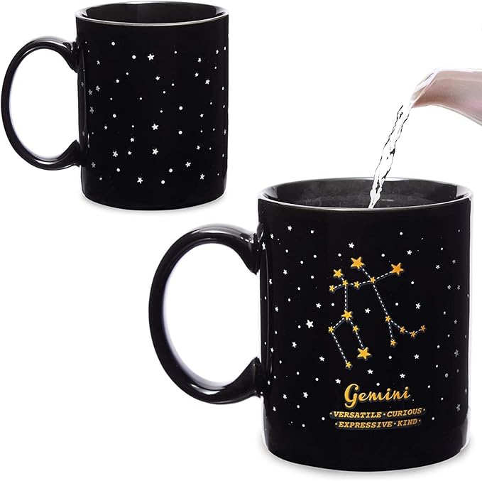 Okuna Outpost Heat-Changing Constellation Coffee Mug - Gemini Tea Cup & Coffee Mugs for Hot Drinks - Color Changing Cups for Home & Office - Zodiac Gemini Gift for Men - 11 Oz, Black, Ceramic - Aries Mug for men