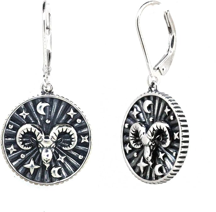 Vintage Style Sterling Silver Zodiac Horoscope Signs Leverback Dangle Earrings - Aries Earrings for men