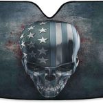 3D Metal Skull With USA Flag Car Windshield Sunshade Foldable Reflective Sun Shade Blocks UV Rays - Aries Car Ornament for men